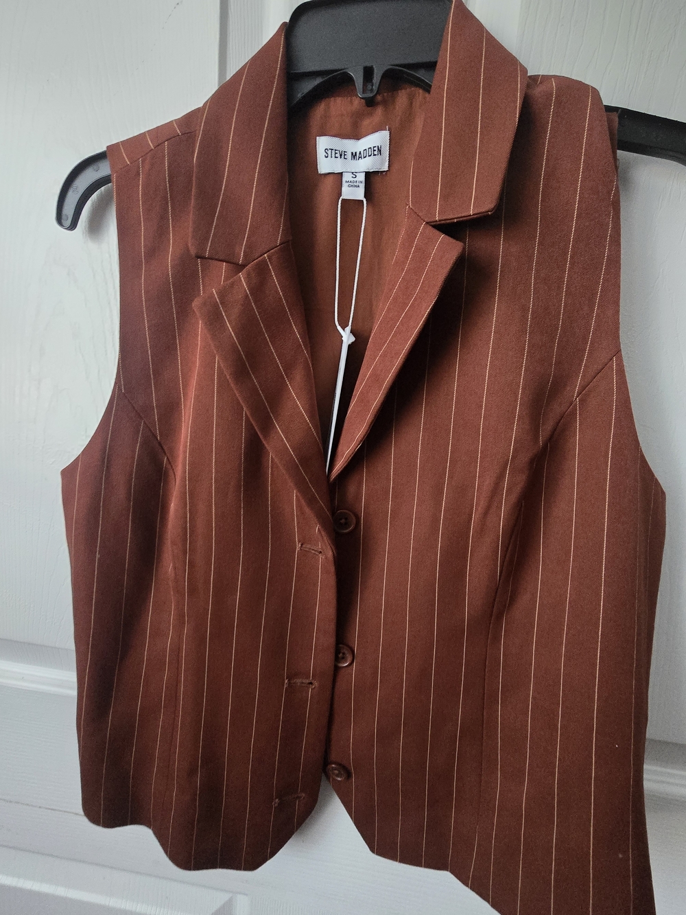 Steve Madden Brown Pinstripe Tailored Vest